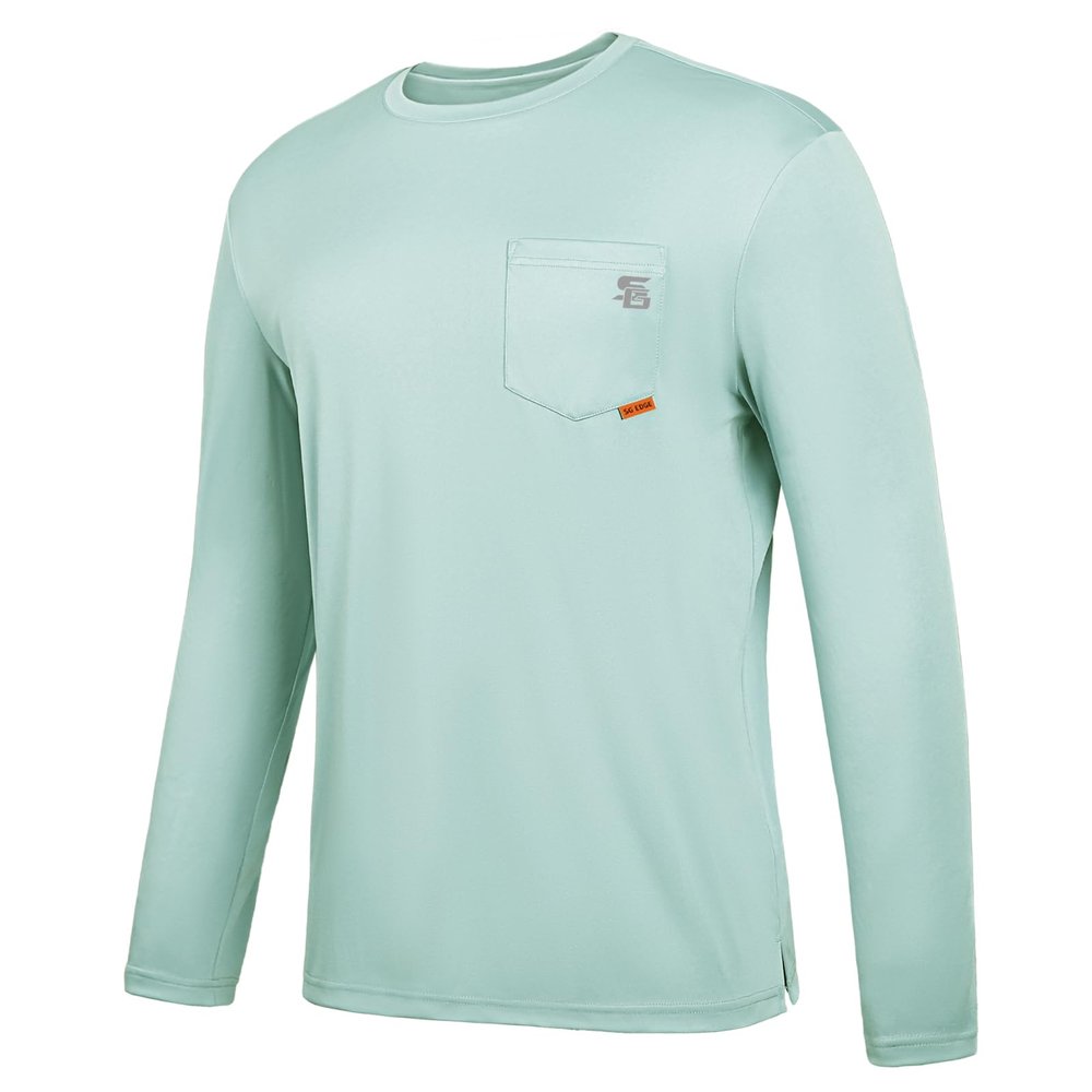 SG Edge Men's Rash Guard Shirts UPF 50+ Moisture Wicking Long Sleeve Chest Pocket Quick Dry Lightweight Light Green,XL