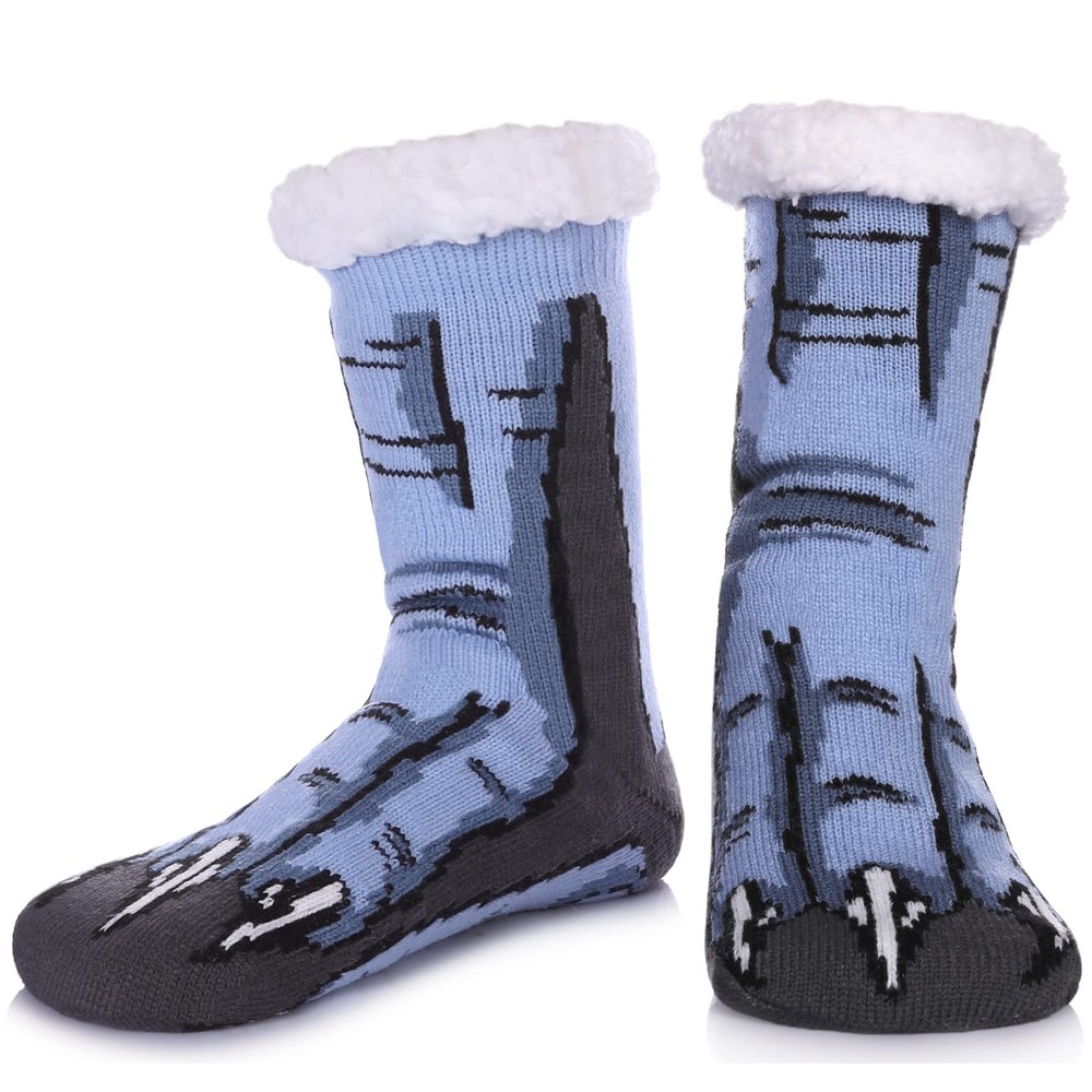 SDBING Mens Slipper Socks with Grippers Winter Warm Cozy Thick Fuzzy Indoor Fluffy Home Socks (Dinosaur Paw, 10-13)