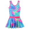Girls Swimsuit One Piece UPF 50+ Floral Skirted Bathing Suit Modest Beach Swim Dress S349_CyanPinkScale_104/110 view 1