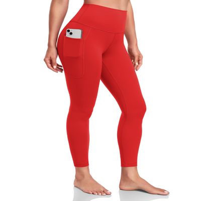 HeyNuts Yoga Pro 7/8 Leggings with Pockets for Women, High Waisted Compression Tummy Control Workout Yoga Lounge Buttery Soft Pants True Red_25'' L(12)