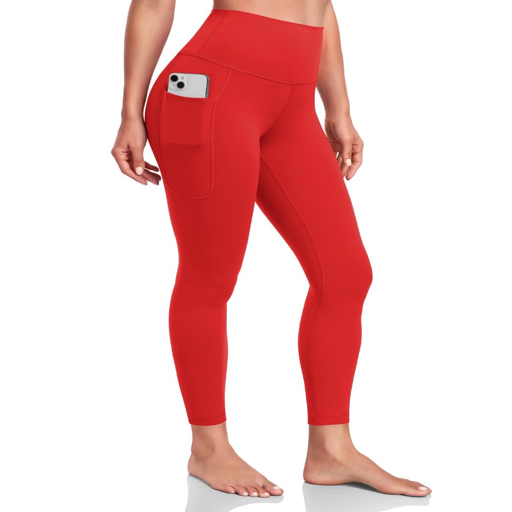 HeyNuts Yoga Pro 7/8 Leggings with Pockets for Women, High Waisted Compression Tummy Control Workout Yoga Lounge Buttery Soft Pants True Red_25'' L(12)