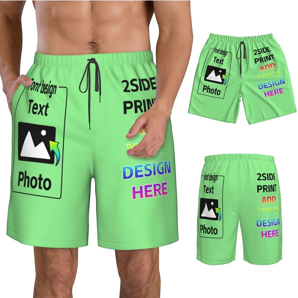 Design Personalized own Shorts with Text Photo Logo Custom Swim Shorts or Men Personalized Beach Shorts for Boyfriend Husband dad Funny Gift XL 13 LightGreen