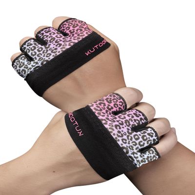 KUTOOK Weight Lifting Gloves for Women Gym Workout Gloves with Palm Protection & Extra Grip Breathable Exercise Gloves for Men Fitness, Pink & Purple Leopard