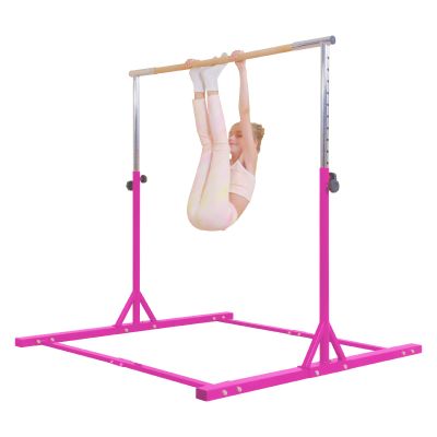 Kangaroo Hoppers Gymnastics Bar for Kids 3-15, Adjustable 35.4"-57.1" Gymnastics Horizontal Bars with Steel Frame at Home/Indoor Training, 260LBS (Pink)