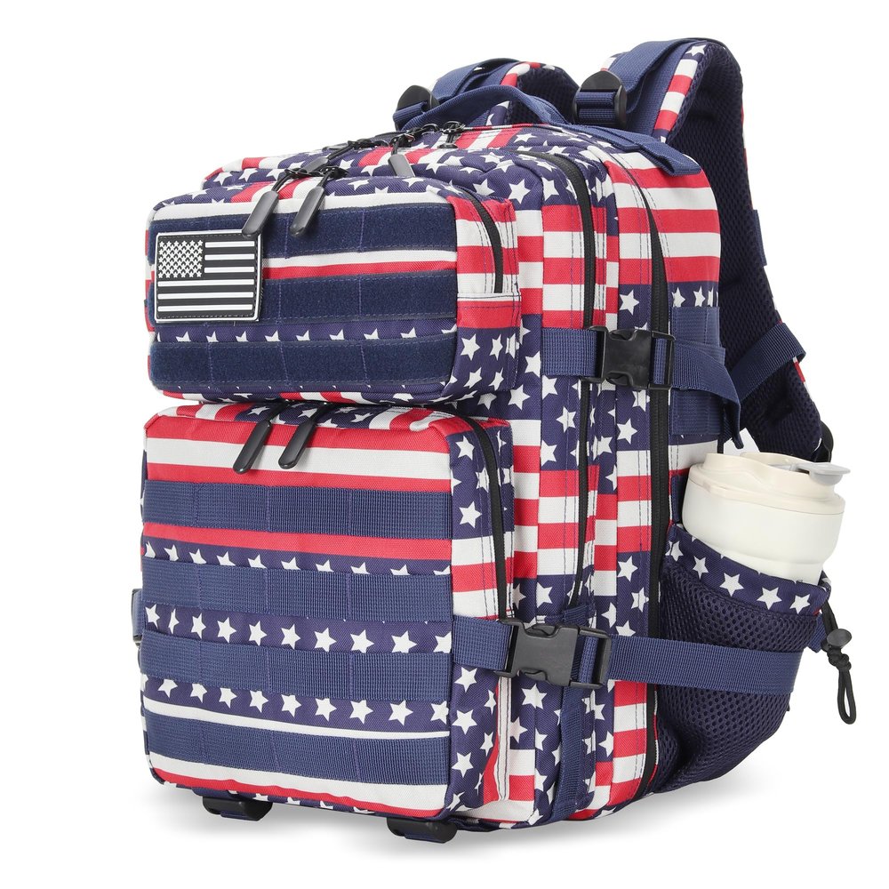 Lovelinks21 25L Tactical Military Backpack Small Travel Backpack for Men and Women Assault Pack Bug Out Bag Molle Daypack Gym Backpack with Bottle Holder (Flag)