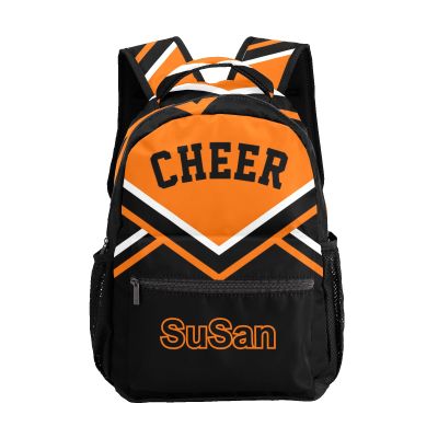 SunFancyCustom Cheer Orange Black Custom Backpack Name Bookbags Laptop Bag Casual ShoppingTravel Daypack for Camping, 12.2(L)x5.9(W)x16.5(H)inch