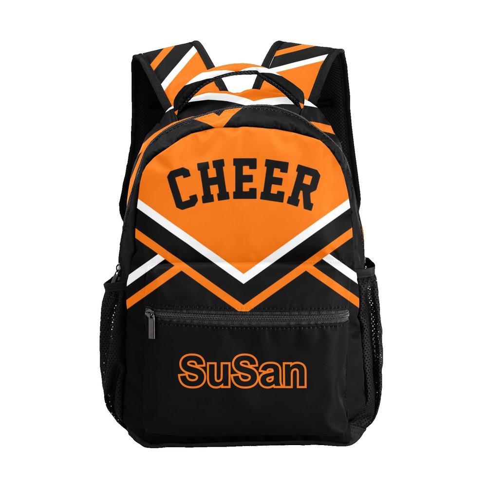 SunFancyCustom Cheer Orange Black Custom Backpack Name Bookbags Laptop Bag Casual ShoppingTravel Daypack for Camping, 12.2(L)x5.9(W)x16.5(H)inch