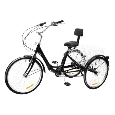 24Inch Folding Tricycle 7 Speed 3 Wheel Bike, Adult Folding Tricycle High Carbon Steel Gears Folding Trike Bicycle with Storage Basket&Backrest, Cruise Adult Tricycle for Men and Women, Black