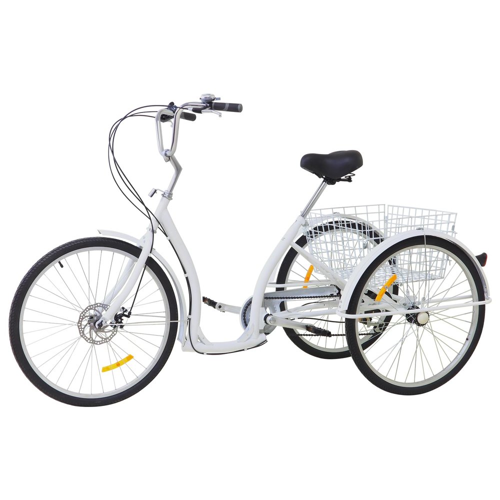 26 Inch Tricycle for Adults 6 Speed 3-Wheel Bike with Basket Adjustable Adult Trike Bike Adult Tricycle Cargo Trike Cruise Trike Elderly Bicycle for Shopping Picnic Beach Cycling Pedalling (White)