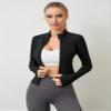 AKEWEI Workout Jackets for Woman Black Zip Up Tight Workout Sweater BBL Jacket with Pockets Fleece Black L view 2