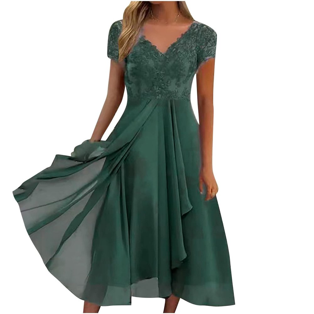 2024 Wedding Guests Dresses Women 2024 Formal Midi Dress Embroidered Lace V-Neck Evening Party Ball Gown Concert Outfit