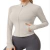 AKEWEI Workout Jacket Long Sleeve Athletic Tops for Women Gray Gym Active Shirts for Ladies with Zipper Long Sleeve Ivory M