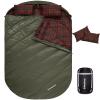 KingCamp Double Sleeping Bag for Adults, Queen Size 2 Person XXL Flannel Sleeping Bag, Lightweight Waterproof with 2 Pillows & Compression Sack for Couples & Family Camping, Olive view 1