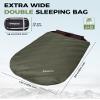 KingCamp Double Sleeping Bag for Adults, Queen Size 2 Person XXL Flannel Sleeping Bag, Lightweight Waterproof with 2 Pillows & Compression Sack for Couples & Family Camping, Olive view 2