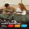 KingCamp Double Sleeping Bag for Adults, Queen Size 2 Person XXL Flannel Sleeping Bag, Lightweight Waterproof with 2 Pillows & Compression Sack for Couples & Family Camping, Olive view 3