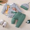 SUNNY PIGGY Baby Boy Clothes 0-3 Months Newborn Infant Fall Winter Outfits Romper 3Pcs Green Cute Pants Set Hat Baby Boys Clothing Set Preemie Clothes Boy view 2