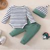 SUNNY PIGGY Baby Boy Clothes 0-3 Months Newborn Infant Fall Winter Outfits Romper 3Pcs Green Cute Pants Set Hat Baby Boys Clothing Set Preemie Clothes Boy view 3
