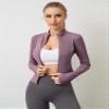 AKEWEI BBL Jacket Set Pink Workout Stretchy Gym Tight Running Clothes for Women With Pockets Purple M view 2