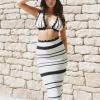 Crochet Knit Two Piece Sets for Women Summer Hollow Out Crop Tank Top Bodycon High Waist Maxi Skirt Beach Set Black White view 3