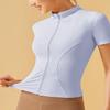 COWOKA Women's Workout Jacket Slim Fitness Casual Short Sleeve Sports Coat Yoga Tops Light Blue L view 3