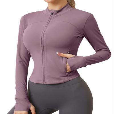 AKEWEI Ladies Workout Jackets with Full Zipper Long Sleeve Running Shirts Women Sports Jackets for Women Gym Tops Pink S