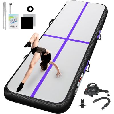 Inflatable Gymnastics Mat 10ft/13ft/16ft/20ft/ Air Tumbling Track Mats 4/8 inches Thick for Home Use/Training/Cheerleading/Yoga/Water with Pump 10ft x 6.5ft x 8inch Black Purple