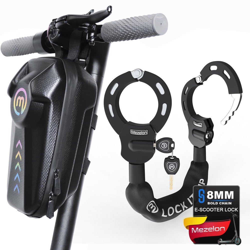 Mezelon Scooter Lock, 8mm Chain Locks Security Anti-Theft Bike Lock with 3 Keys and Waterproof Scooters Bag Electric Scooter Accessories for E-Bike/Motorcycle/Bicycle/Electric Scooters