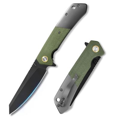 pokedge Pocket Knife For Men, Folding Pocket Knife With 3.77" Sandvik 14C28N Blade & Micarta Handle, Flipper Knife With 2-way Assisted Opening, EDC Knife With Deep Pocket Clip For Hunting, Camping