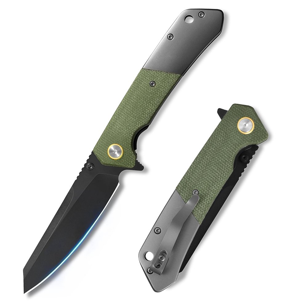 pokedge Pocket Knife For Men, Folding Pocket Knife With 3.77" Sandvik 14C28N Blade & Micarta Handle, Flipper Knife With 2-way Assisted Opening, EDC Knife With Deep Pocket Clip For Hunting, Camping
