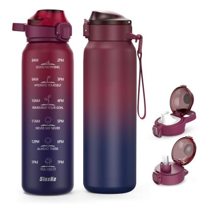 SLUXKE Insulated Water Bottle 24oz, Double Wall Vacuum 18/10 Stainless Steel Bottle with 2Lids, Leak Proof & BPA-Free, 700ml Hydro Water Flask with Handle & Straw Spout Lids RED BLACK