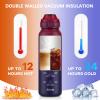 SLUXKE Insulated Water Bottle 24oz, Double Wall Vacuum 18/10 Stainless Steel Bottle with 2Lids, Leak Proof & BPA-Free, 700ml Hydro Water Flask with Handle & Straw Spout Lids RED BLACK view 4