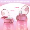 SLUXKE 24oz Insulated Water Bottle with Straw and Spout Lids, 18/10 Stainless Steel 700ml Double Wall Vacuum Sports Water Jug, Leakproof Hydro Cup Flask for Men, Women & Kids PINK WHITE view 2