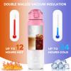 SLUXKE 24oz Insulated Water Bottle with Straw and Spout Lids, 18/10 Stainless Steel 700ml Double Wall Vacuum Sports Water Jug, Leakproof Hydro Cup Flask for Men, Women & Kids PINK WHITE view 4