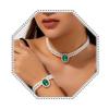 Brishow Pearl Choker Jewelry Set Crystal Wedding Earrings Bracelet Set Bridal Pearl Necklace for Women (Pack of 3) (2 Layered, Green) view 1