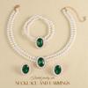 Brishow Pearl Choker Jewelry Set Crystal Wedding Earrings Bracelet Set Bridal Pearl Necklace for Women (Pack of 3) (2 Layered, Green) view 2