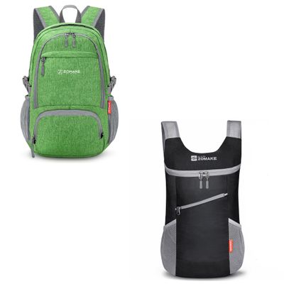 ZOMAKE 14/25L Packable Backpack for Women Men - Small Lightweight Hiking Daypack for Travel - Tear Resistant Foldable Day Pack - Dark Green&Black