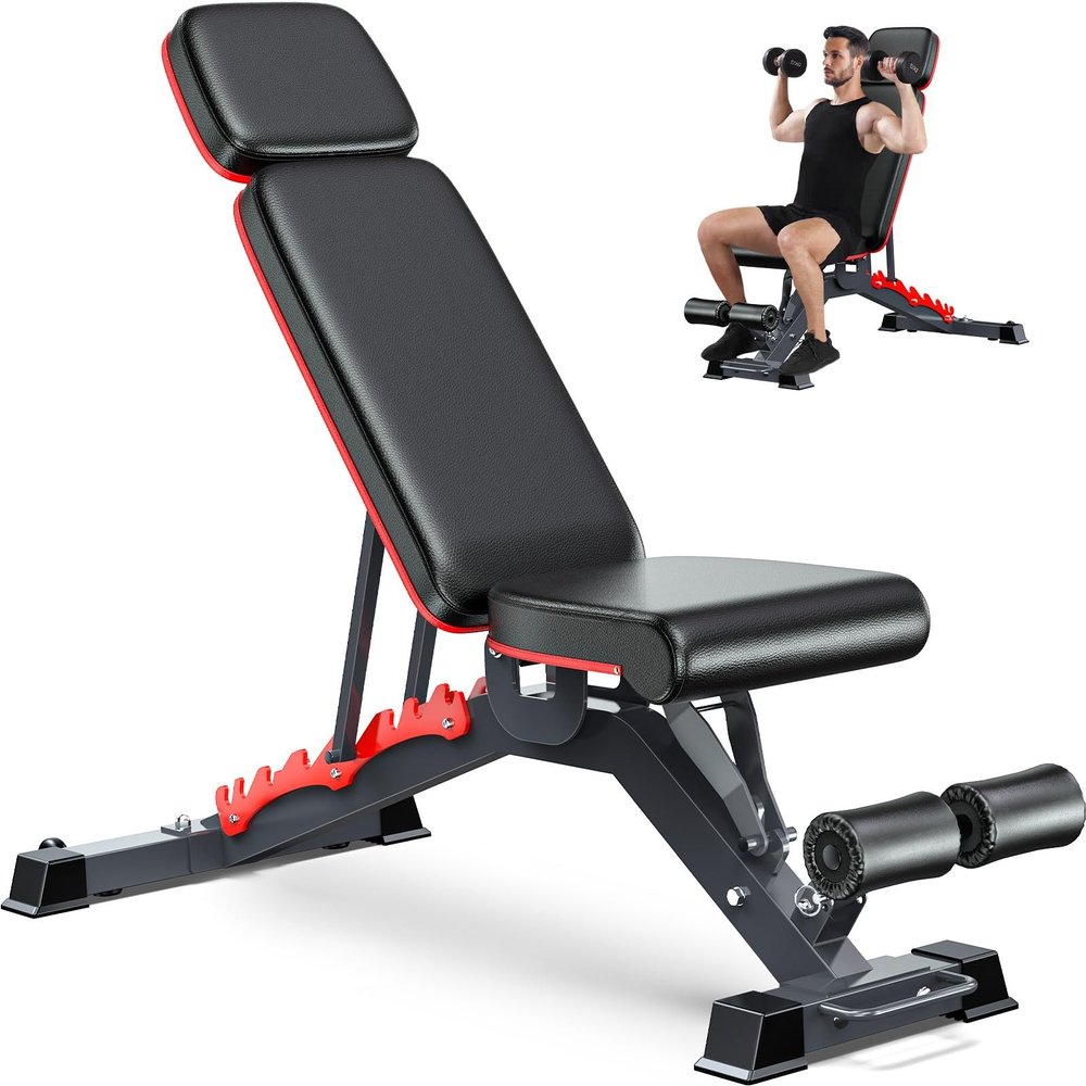 Fostoy 1200LBS Weight Bench, Heavy-Duty Workout Bench for Home Gym, Bench Press with Adjustable Extended Headrest, Strength Training Bench for Full Body Workout Incline Flat Decline Sit-up Bench