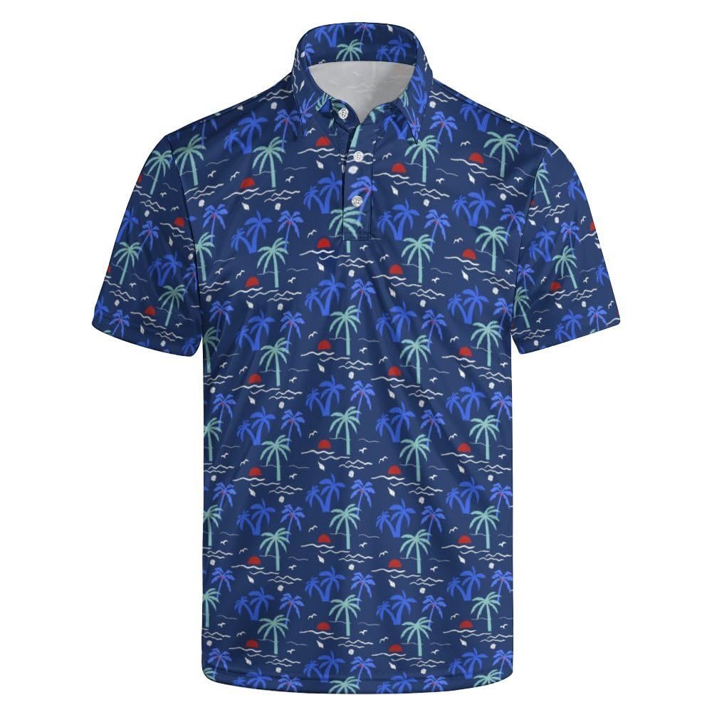 GDEVIG Mens Funny Polo Shirts, Sunset Navy Golf Shirts Short Sleeve, Moisture Wicking Quick-Dry Business Casual Shirt for Men