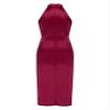 ACSUSS Women's Halter Sleeveless Ruched Cocktail Party Dress Wrap Bodycon Slit Midi Wedding Guest Dresses Burgundy X-Large view 2