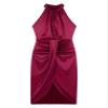 ACSUSS Women's Halter Sleeveless Ruched Cocktail Party Dress Wrap Bodycon Slit Midi Wedding Guest Dresses Burgundy X-Large view 3