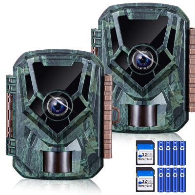 KJK 2 Pack Trail Cameras 36MP 2.7K, 32G SD Card and 8AA Batteries, Game Camera with Night Vision Motion ActivatedWaterproof lP66 0.1s Trigger Time w/ 130Wide-Angle TrailCam for Wildlife Monitoring