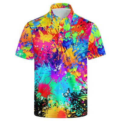 GDEVIG Mens Funny Polo Shirts, Graffiti Pigment Golf Shirts Short Sleeve, Moisture Wicking Quick-Dry Business Casual Shirt for Men