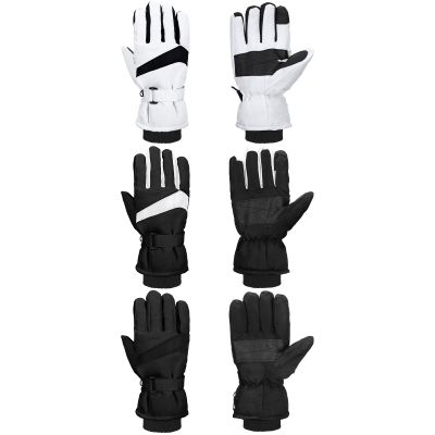 Tarpop 3 Pairs Mens Ski Gloves Winter Warm Women Gloves Adjustable Non Slip Snowboard Snow Waterproof Warm(F,Black, Black White, White Black)