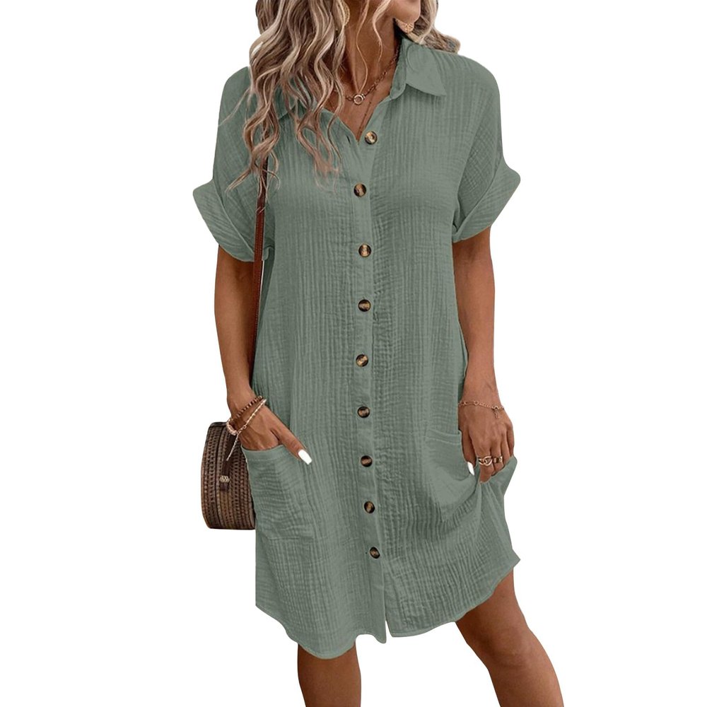 BIVENANT Tshirt Dress Women's Casual Dresses Button Down Shirt Dresses for Women Green Midi Dress Womens Flowy Dresses Summer with Sleeves Western Dress Swimsuit Coverup for Women,Green,M