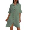 BIVENANT Tshirt Dress Women's Casual Dresses Button Down Shirt Dresses for Women Green Midi Dress Womens Flowy Dresses Summer with Sleeves Western Dress Swimsuit Coverup for Women,Green,M view 4