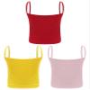 dPois Girls Cotton Ribbed Camisole Yoga Dance Cami 3 Pack Kids Basci Tank with Spaghetti Straps Sleeveless Crop Top Pink&Yellow&Red 8-10 Years view 2
