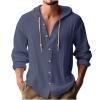 Muscularfit Men's Fashion Hoodies & Sweatshirts Drawstring Casual Long Sleeve Cotton Linen Shirts Fashion Button Down Hoodies Navy L view 1