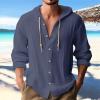 Muscularfit Men's Fashion Hoodies & Sweatshirts Drawstring Casual Long Sleeve Cotton Linen Shirts Fashion Button Down Hoodies Navy L view 2