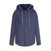 Muscularfit Men's Fashion Hoodies & Sweatshirts Drawstring Casual Long Sleeve Cotton Linen Shirts Fashion Button Down Hoodies Navy L view 3