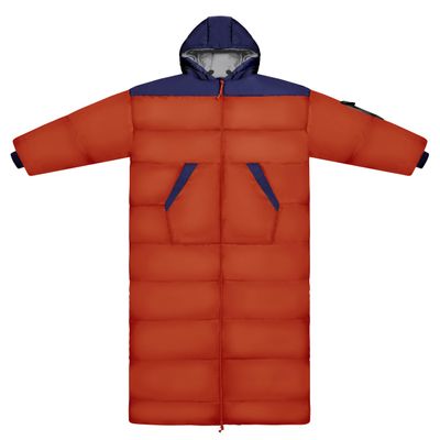 Thermotuff Wearable Sleeping Bag with Hood for Adults | Stadium Sack with Full Sleeves, Pockets, Drawstring & Zipper | Best for Outdoor Events, Sports Events, Camping. (Navy Blue & Red)